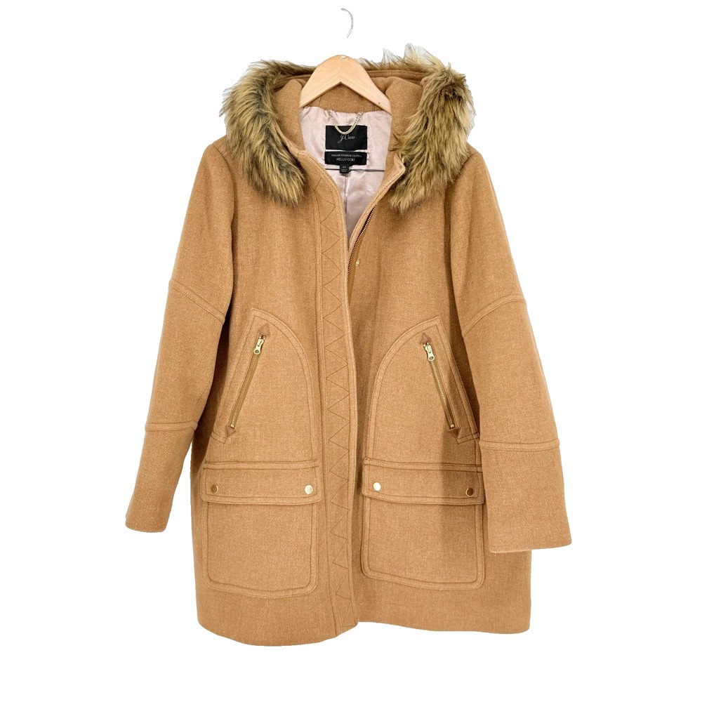 J.Crew Womens Chateau Parka Nello Gori Fur Trim Hood Coat Camel Plus Size 22
